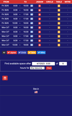 Example of a SuperSaaS schedule on a mobile device for equipment rental