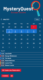 Example of a SuperSaaS schedule on a mobile device for escape rooms