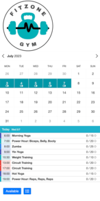 Example of a SuperSaaS schedule on a mobile device for yoga or Pilates classes